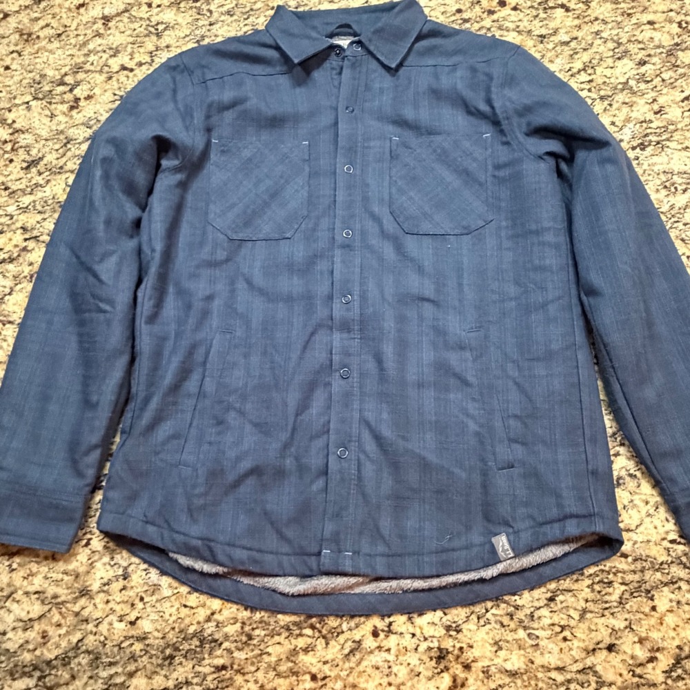 LL Bean Mens Fleece Lined Insulated Shirt Jacket Blue Wool‎ Blend 519525 Medium